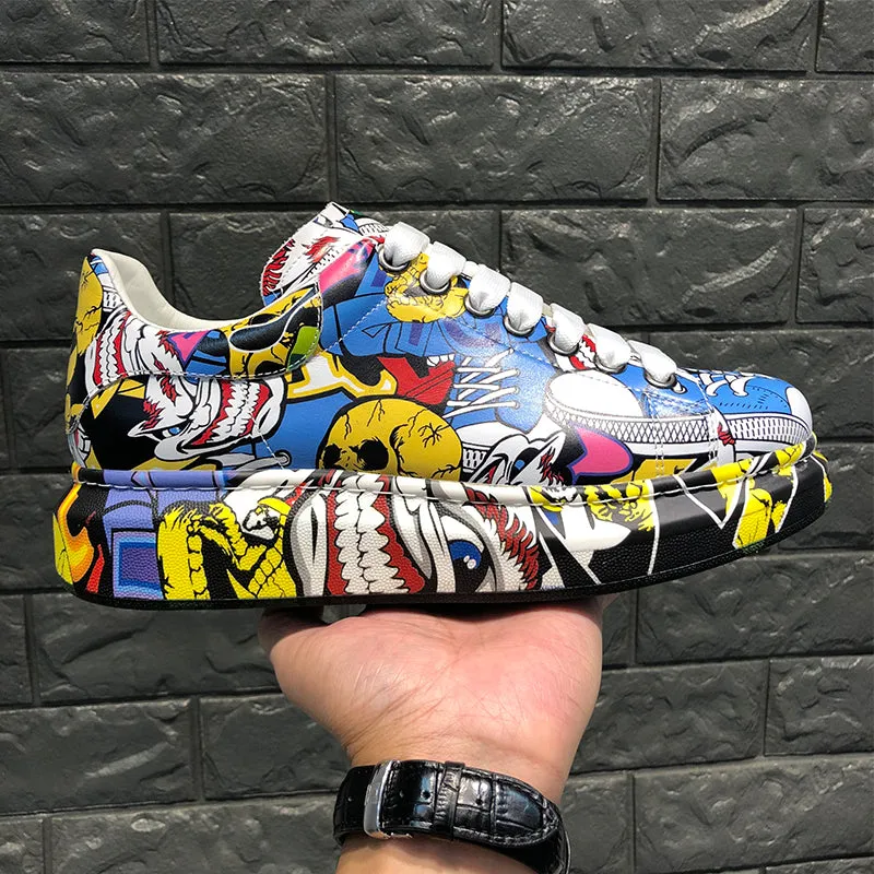 ALISANDRO MOQUEN NAQILIS HAND PAINTED GRAFFITI LEATHER UNISEX CHUNKY SNEAKER
