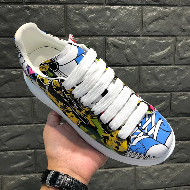 ALISANDRO MOQUEN NAQILIS HAND PAINTED GRAFFITI LEATHER UNISEX CHUNKY SNEAKER