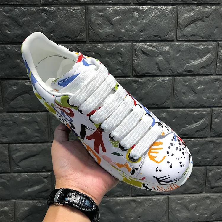 ALISANDRO MOQUEN NAQILIS HAND PAINTED GRAFFITI LEATHER UNISEX CHUNKY SNEAKER