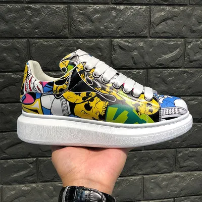 ALISANDRO MOQUEN NAQILIS HAND PAINTED GRAFFITI LEATHER UNISEX CHUNKY SNEAKER