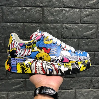 ALISANDRO MOQUEN NAQILIS HAND PAINTED GRAFFITI LEATHER UNISEX CHUNKY SNEAKER