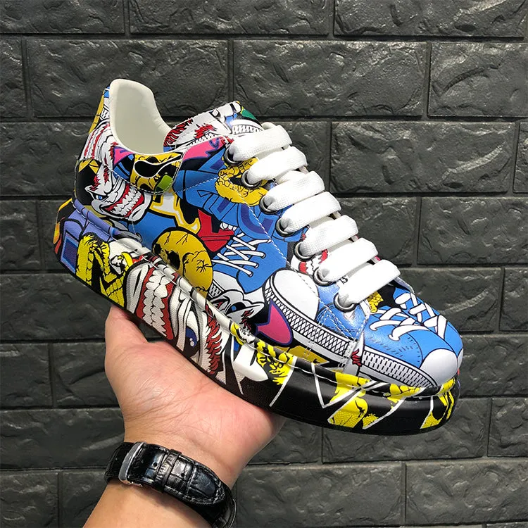 ALISANDRO MOQUEN NAQILIS HAND PAINTED GRAFFITI LEATHER UNISEX CHUNKY SNEAKER