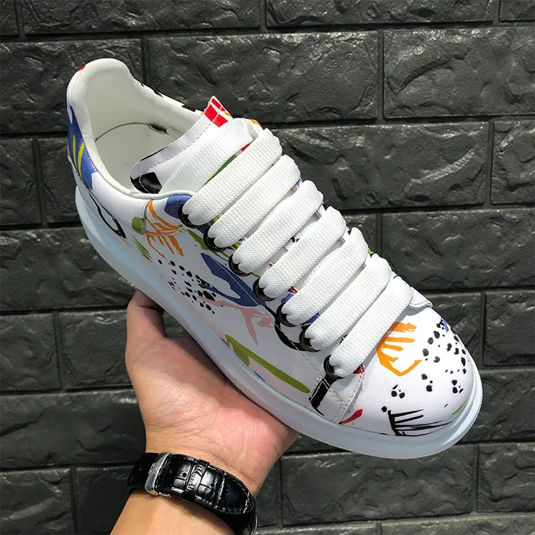 ALISANDRO MOQUEN NAQILIS HAND PAINTED GRAFFITI LEATHER UNISEX CHUNKY SNEAKER