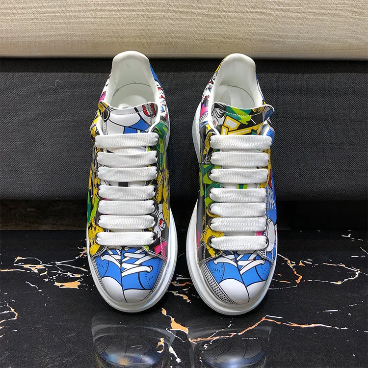 ALISANDRO MOQUEN NAQILIS HAND PAINTED GRAFFITI LEATHER UNISEX CHUNKY SNEAKER