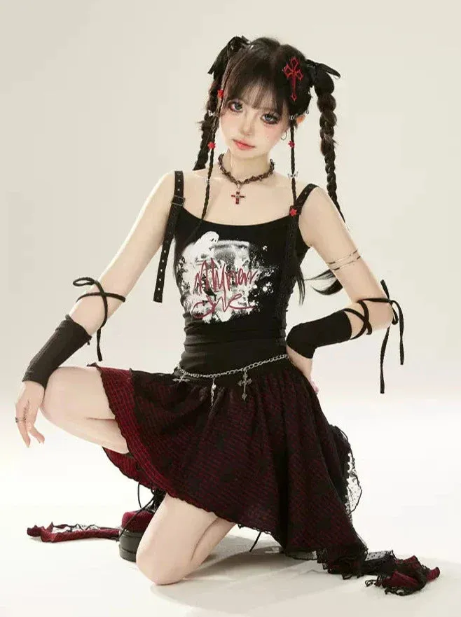 Black Print Camisole Letter Graffiti