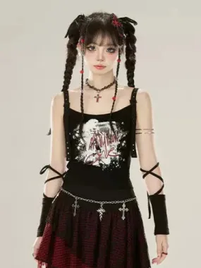 Black Print Camisole Letter Graffiti