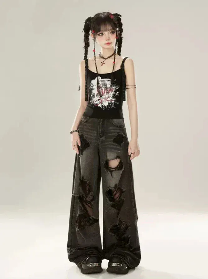 Black Print Camisole Letter Graffiti
