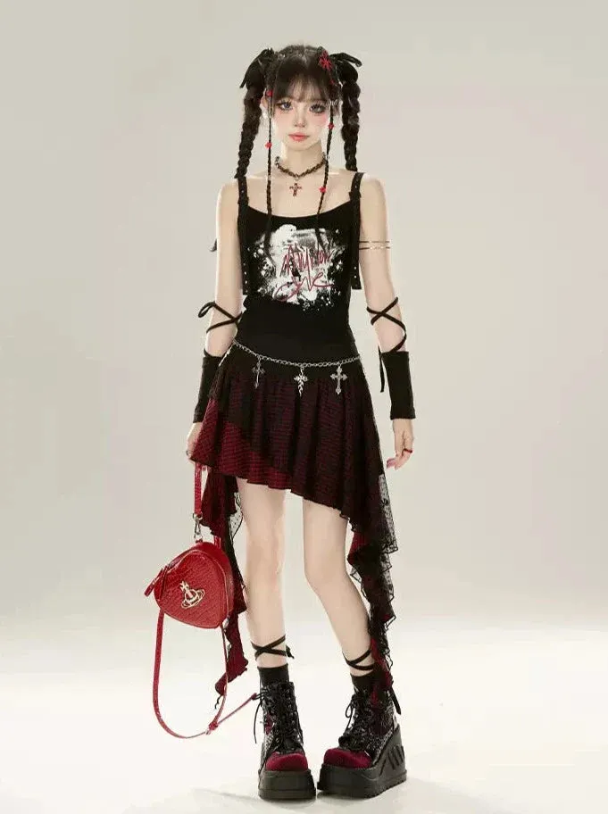 Black Print Camisole Letter Graffiti