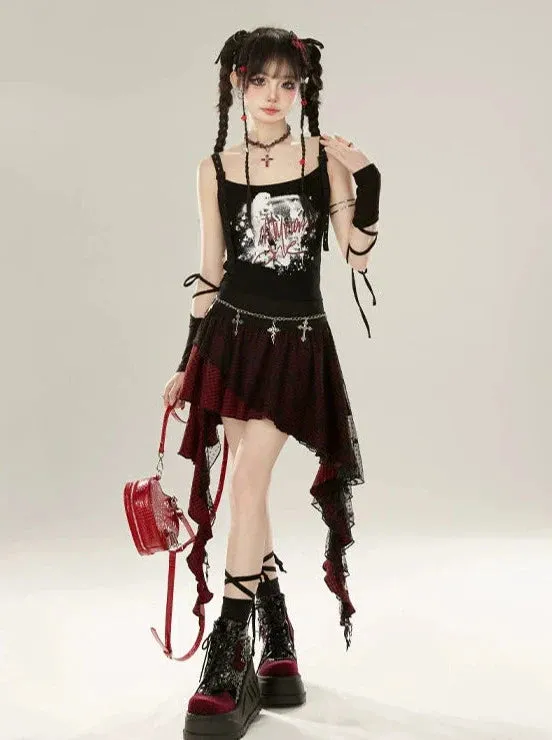 Black Print Camisole Letter Graffiti