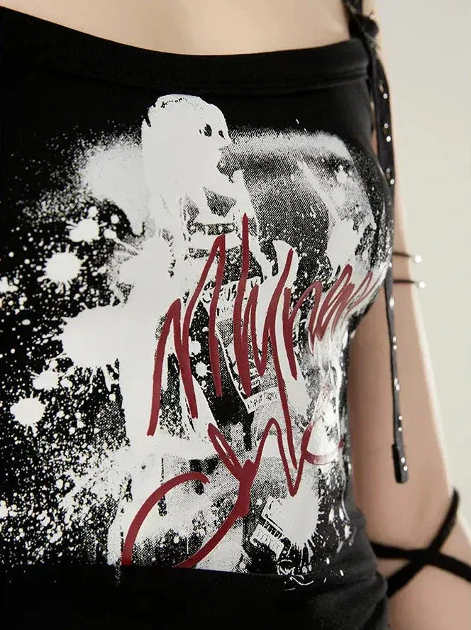 Black Print Camisole Letter Graffiti