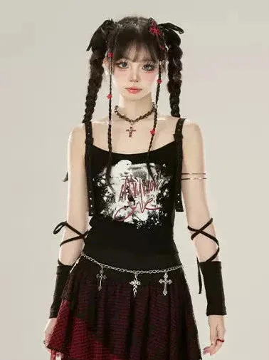 Black Print Camisole Letter Graffiti