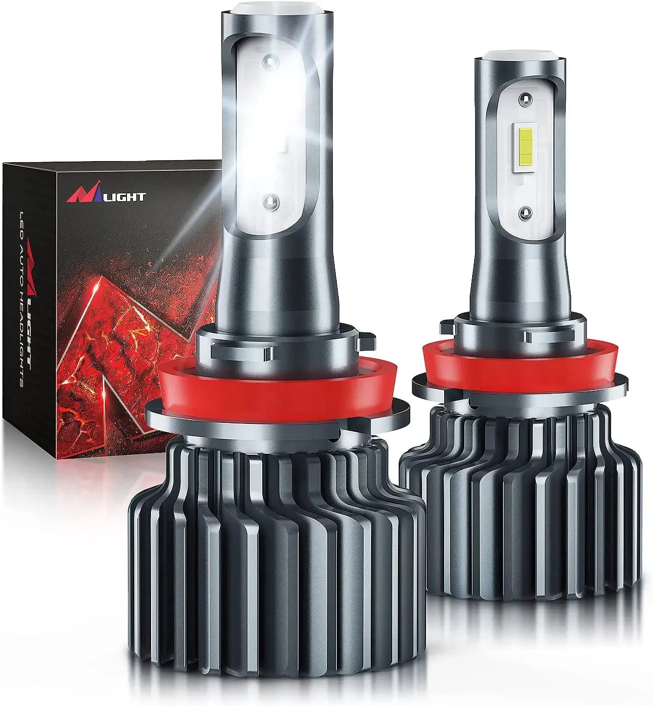 Nilight H11/H8/H9 LED Headlight Bulbs, 500% Brighter H11 LED Headlights Conversion Kit 6000K Cool White IP67, Pack of 2