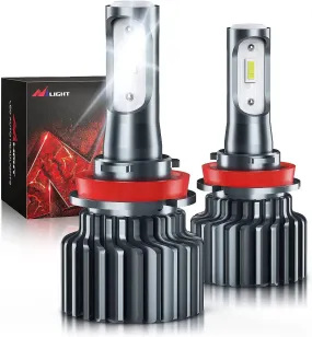Nilight H11/H8/H9 LED Headlight Bulbs, 500% Brighter H11 LED Headlights Conversion Kit 6000K Cool White IP67, Pack of 2