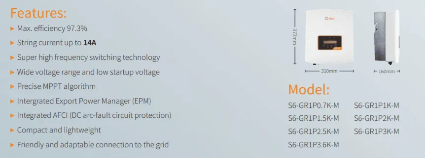 Solis Solar Inverter 2.0kW Mini S6 Single Tracker with DC isolator