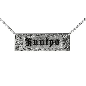 Sterling Silver Custom-Made ID Necklace Black Raise Letter with Scroll Engraving 20mm