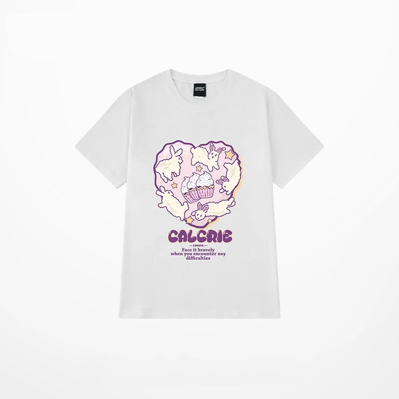 Summer Soft Girl Style Purple Graffiti Print Oversize T-shirt