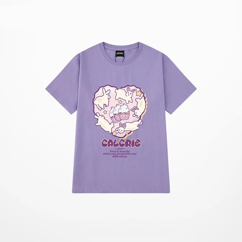 Summer Soft Girl Style Purple Graffiti Print Oversize T-shirt