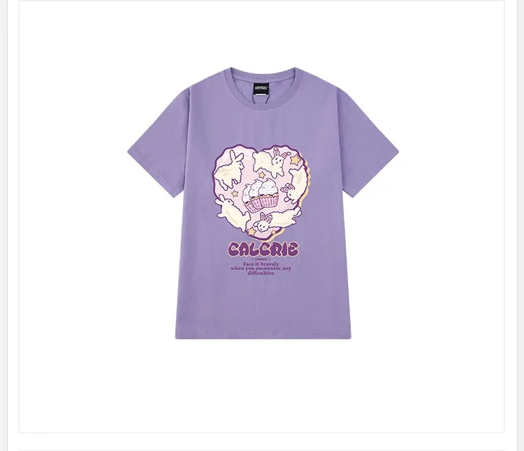 Summer Soft Girl Style Purple Graffiti Print Oversize T-shirt