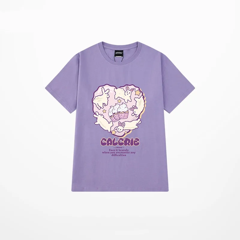 Summer Soft Girl Style Purple Graffiti Print Oversize T-shirt